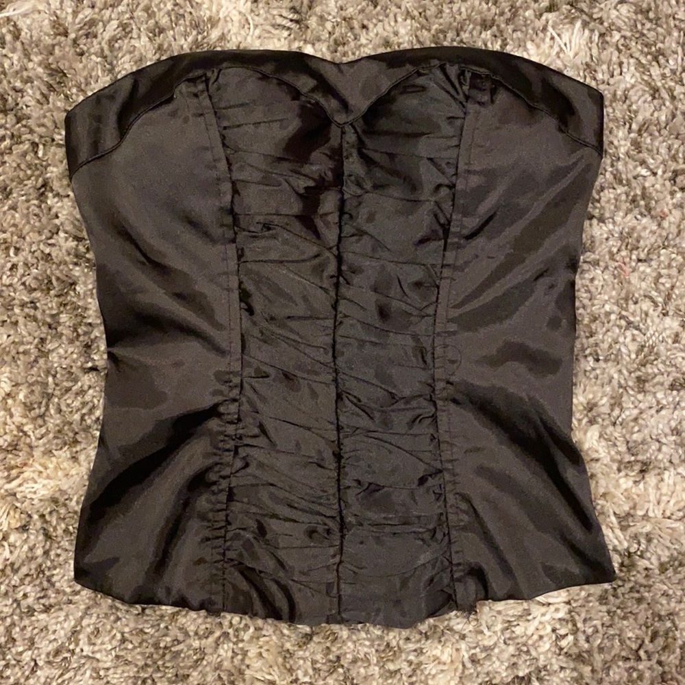 Vintage 80s Victoria’s Secret Black Silk Bustier Corset Strapless Top XS